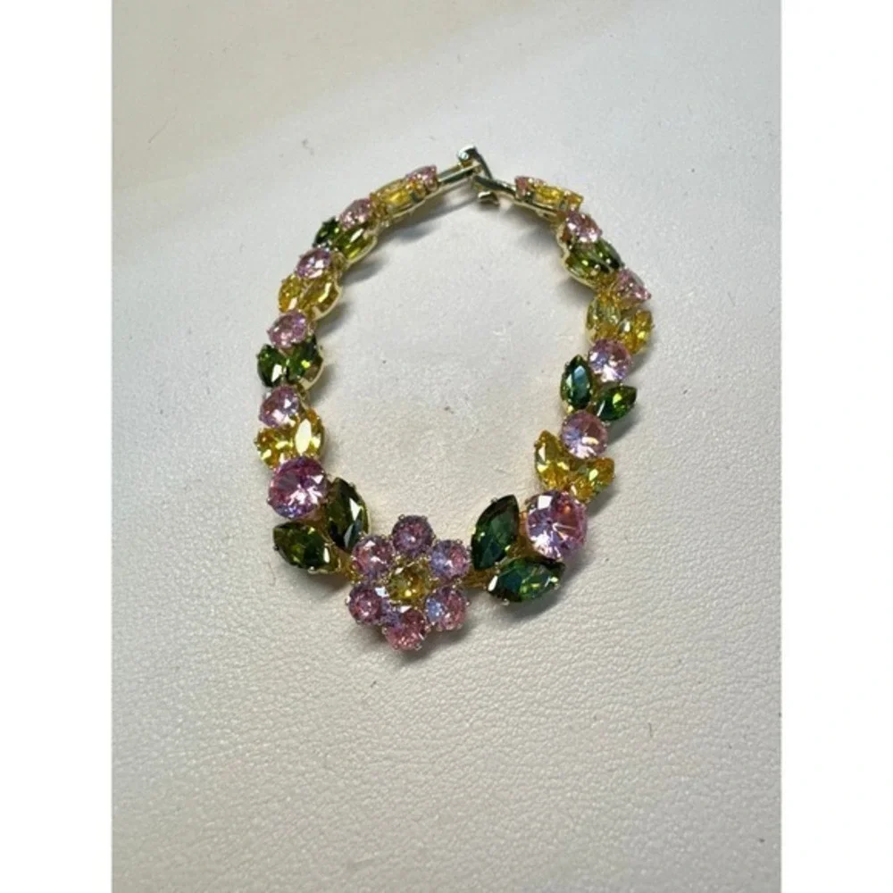 Floral Vine Bloom‎ Bracelet - CZ Garden of Light, Colorful Crystal Blossoms new